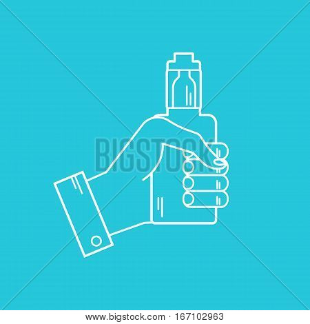 Vector white icons of the electronic cigarette in the hand on blue background, eps8