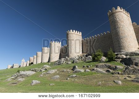 Avila (Castilla y Leon Spain): the famous medieval walls surrounding the city