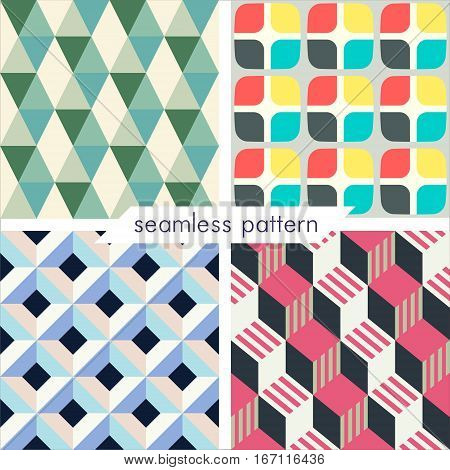 Set of four vector seamless geometrical patterns. Vintage textures. Decorative background for cards invitations web design. Retro digital paper.