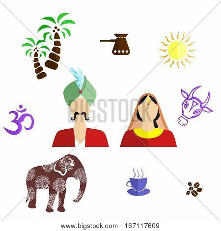 set of icons in the style of a flat design on the theme of india.