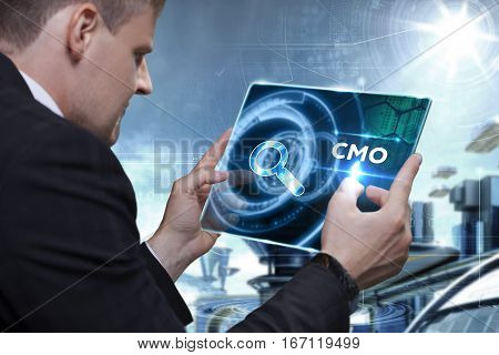 Business, Technology, Internet And Network Concept. Businessman Working On The Tablet Of The Future,
