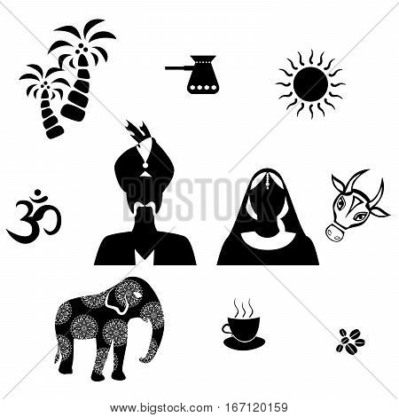 set of icons in the style of a flat design on the theme of india.