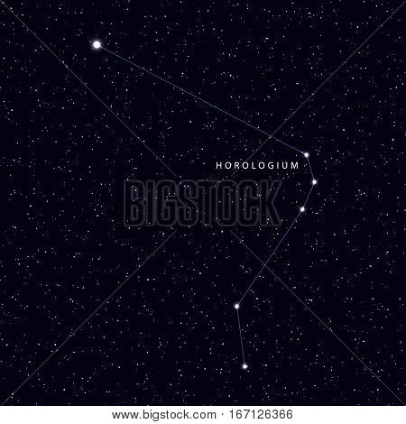 Sky Map with the name of the stars and constellations. Astronomical symbol constellation Horologium