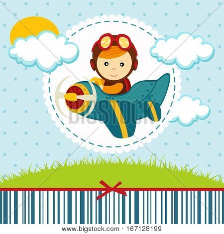 baby boy flies on a plane - vector illustration