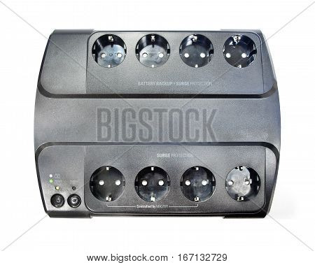 Battery backup protection . Wwhite background .
