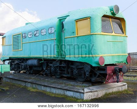 ALAPAEVSK. RUSSIA - OCTOBER 27 2012: Green narrow gauge locomotive. The oldest narrow-gauge railway depot in Russia