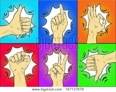 Hand guestures pop art comic style vector illustration hand drawn
