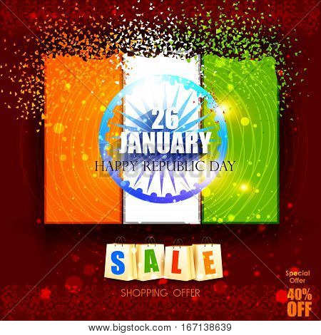 easy to edit vector illustration of Ashoka Chakra on Happy Republic Day of India Sale background