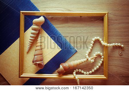 stylish vintage background with various textures and blue fluttered paper copy space for text