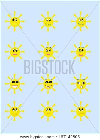 Vector suns of emotional suns. Vector illustration