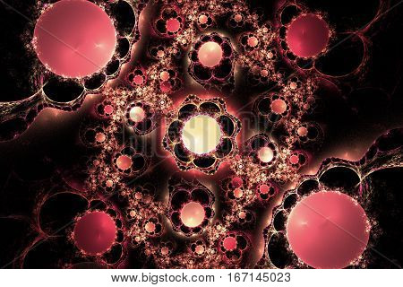 Fractal red pattern sphere on black background