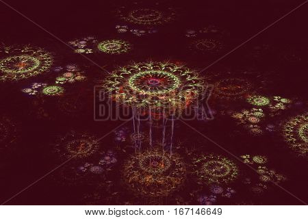 three-dimensional and floral fractal on black background