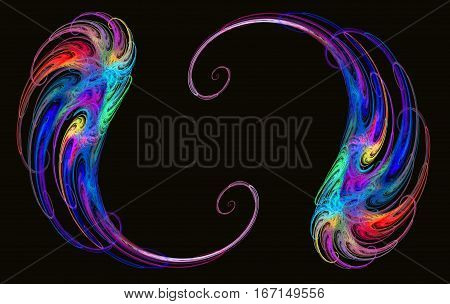 a rainbow and feathers on black background