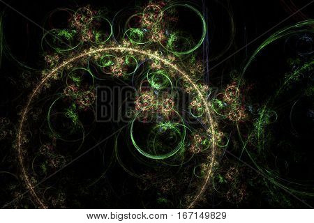 circles and curls fractal on black background