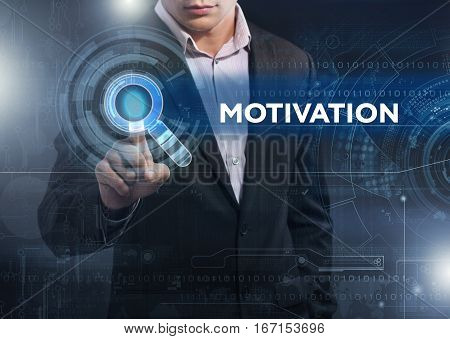 Business, Technology, Internet And Network Concept. Business Man Working On The Tablet Of The Future
