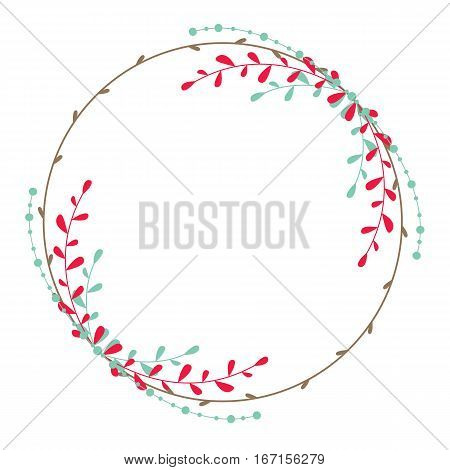 Vector rustic wreath with branches and leaves.