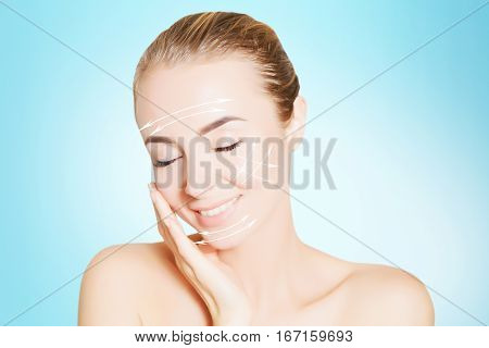 renovating skin concpet. woman face portrait with lifting marks