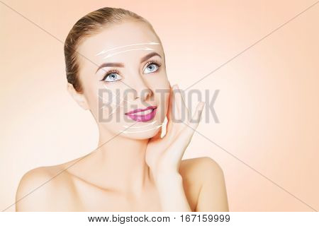 renovating skin concpet. woman face portrait with lifting marks