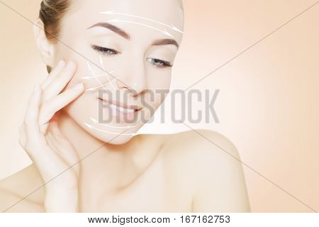 renovating skin concpet. woman face portrait with lifting marks