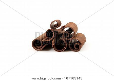 Chocolate shavings Sweet Chocolate isolated on white background
