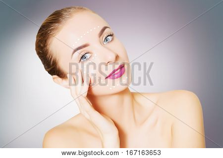 renovating skin concpet. woman face portrait with lifting marks
