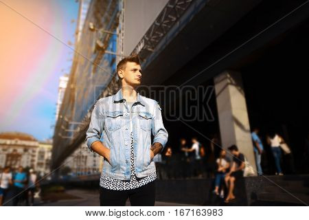 Portrait Of A Handsomeman Standing Outdoors Near Office Building