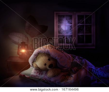 Teddy Bear In Bed.