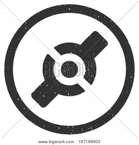 Artificial Joint grainy textured icon inside circle for overlay watermark stamps. Flat symbol with dust texture.