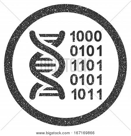 Genetical Code grainy textured icon inside circle for overlay watermark stamps. Flat symbol with dust texture.