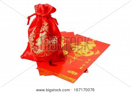 Red bag and  Red envelope with text 