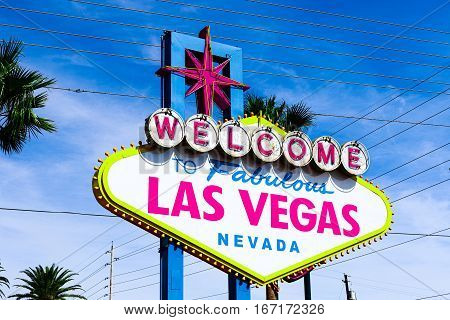 A view of Welcome to Fabulous Las Vegas sign in Las Vegas Strip at day time