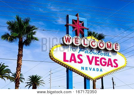 A view of Welcome to Fabulous Las Vegas sign in Las Vegas Strip at day time