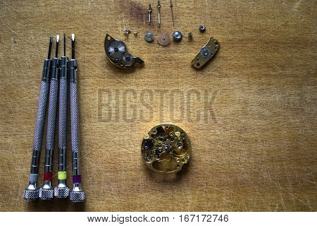 The procces of mechanical watch repair wih special tools