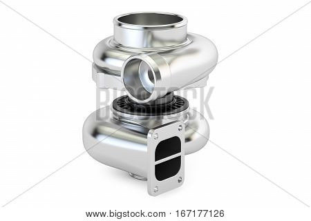 Car turbocharger closeup 3D rendering isolated on white background