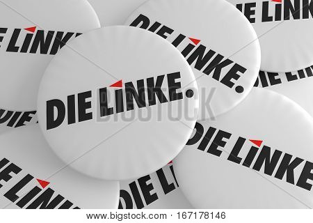 BERLIN GERMANY - JANUARY 28 2017: German Election Politics Badges Concept: Pile of The Left Party Buttons 3d illustration
