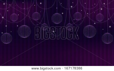 Purple abstract background with theatre curtain, sparkles and beads. All elements are grouped.
