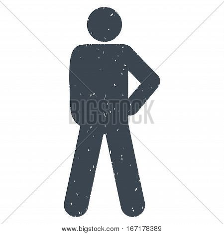 Audacity Pose grainy textured smooth blue icon for overlay watermark stamps. Flat symbol with dust texture. Dotted vector ink rubber seal stamp with grunge design on a white background.