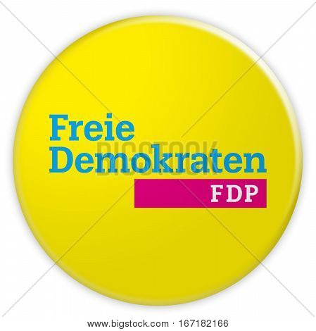 Germany Political Party Badge: FDP Button 3d illustration on white background