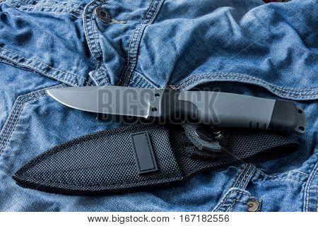Fixed Knife With Case. Diagonal Position. Clouse Up.