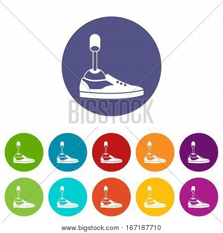 Prosthetic leg set icons in different colors isolated on white background