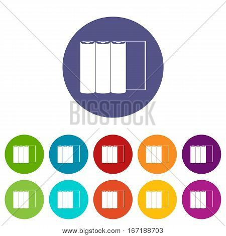 Rolls of paper set icons in different colors isolated on white background