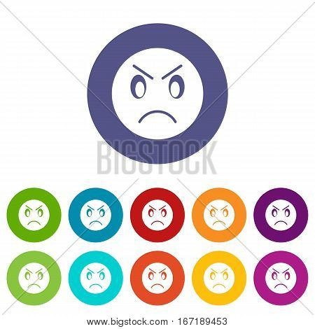 Annoyed emoticon set icons in different colors isolated on white background