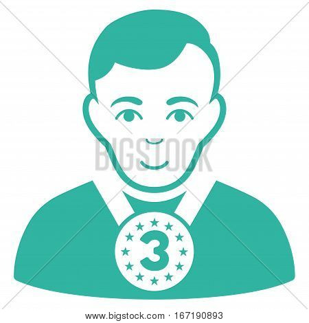 3rd Prizer Sportsman vector icon. Flat cyan symbol. Pictogram is isolated on a white background. Designed for web and software interfaces.