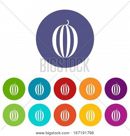 Striped melon set icons in different colors isolated on white background