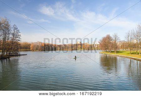 BELARUS MINSK - APRIL 10/2015: on Svisloch river boating competitions were held among teenagers.