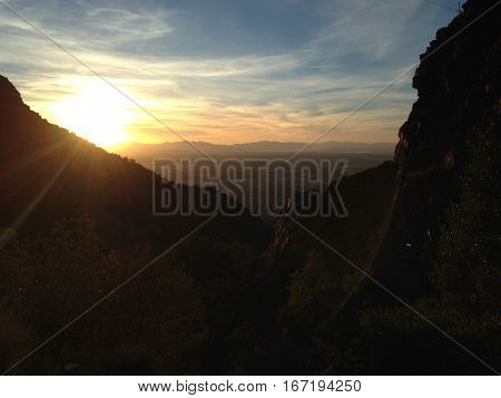 Sunset up to the canyon, view to the city.