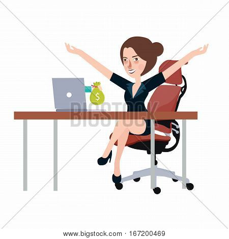Getting money from laptop monitor screen - Online Transaction, Online Banking girl happy woman vector