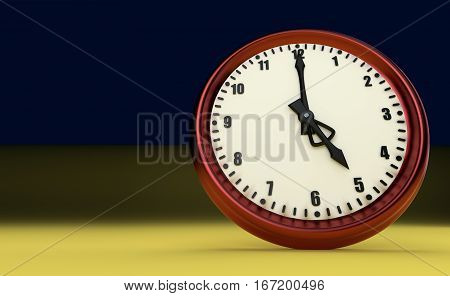five o'clock big clock rush watch yellow background 3D illustration