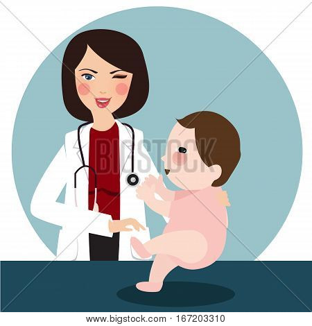 doctor pediatrician examining baby child smile happy vector illustration