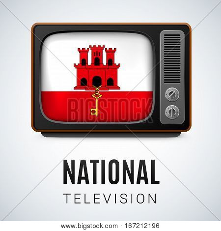 Vintage TV and Flag of Gibraltar as Symbol National Television. Button with flag design
